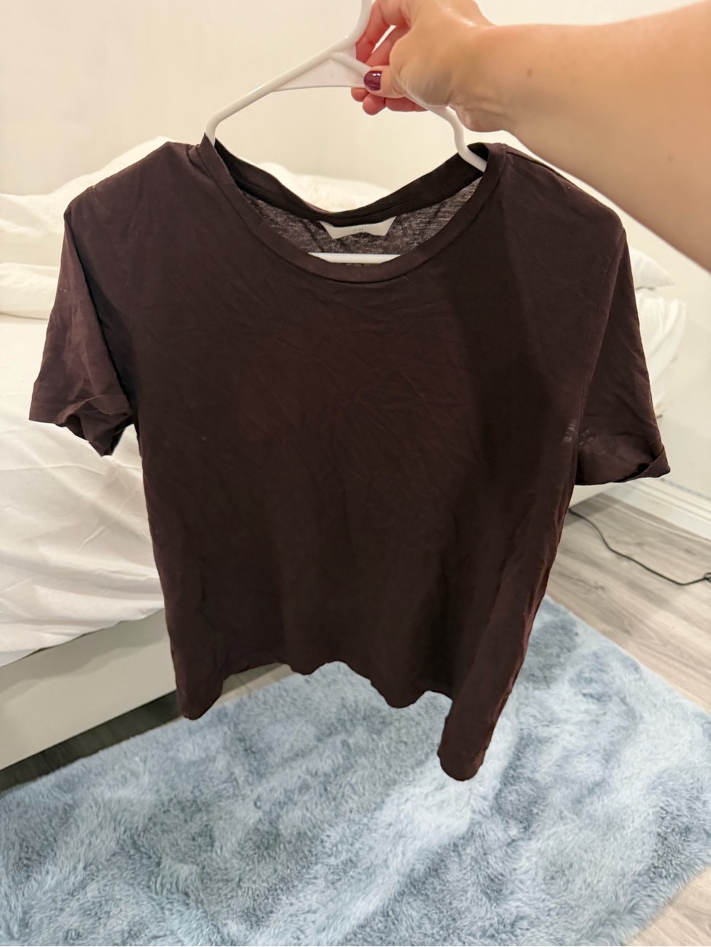 H&M Women's Short Sleeve Crewneck Tee in Dark Brown